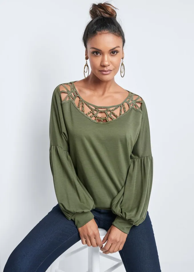STRAPPY DETAIL SWEATSHIRT Olive Women VENUS Sweatshirts and Hoodies