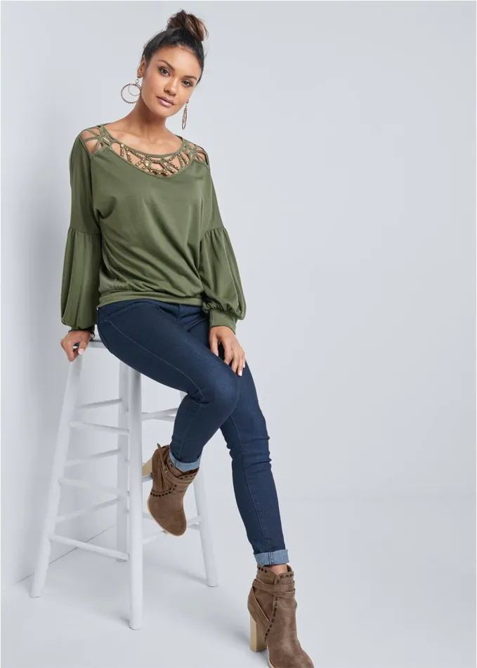 STRAPPY DETAIL SWEATSHIRT Olive Women VENUS Sweatshirts and Hoodies