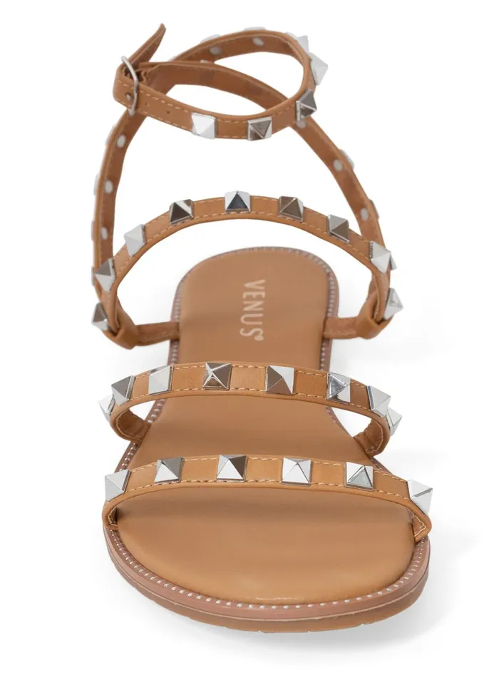 STUDDED GLADIATOR SANDALS Tan Women VENUS Sandals and Wedges STUDDED GLADIATOR SANDALS Tan Women VENUS Sandals and Wedges