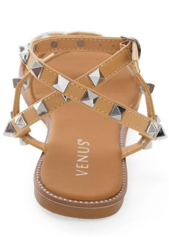 STUDDED GLADIATOR SANDALS Tan Women VENUS Sandals and Wedges STUDDED GLADIATOR SANDALS Tan Women VENUS Sandals and Wedges