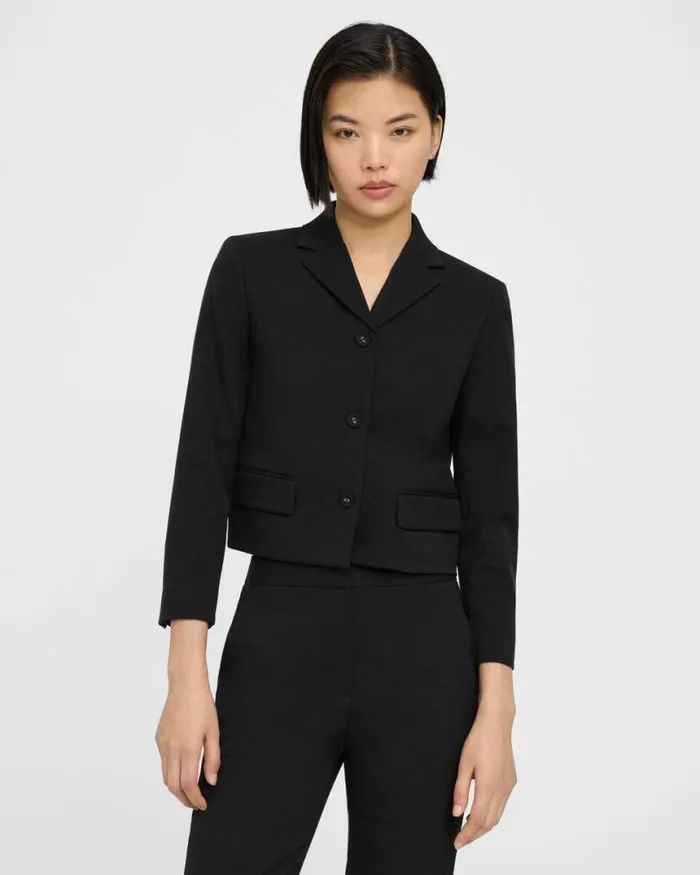 Suits Women Theory Cropped Jacket In Textured Gabardine Black