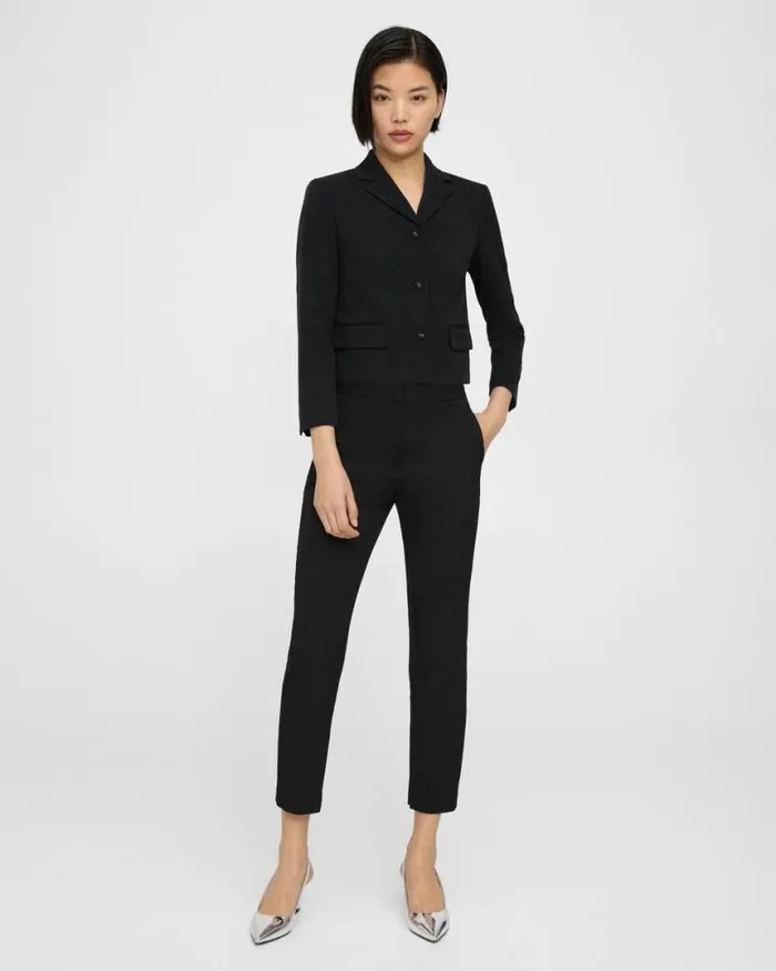 Suits Women Theory Cropped Jacket In Textured Gabardine Black