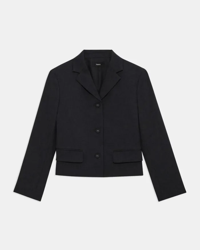 Suits Women Theory Cropped Jacket In Textured Gabardine Black