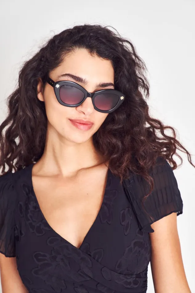 Sunglasses Women LoveShackFancy Hessel Cat Eye Sunglasses Soft Black Sunglasses Women LoveShackFancy Hessel Cat Eye Sunglasses Soft Black