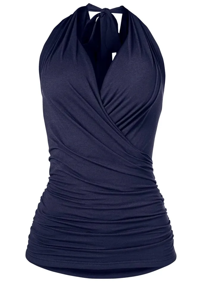 SURPLICE HALTER TOP Navy Women VENUS Venus Basics Tops
