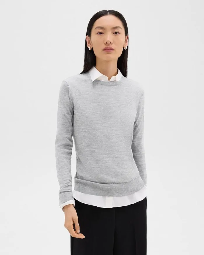 Sweaters Cardigans Women Theory Crewneck Sweater In Regal Wool Frosted Grey Heather