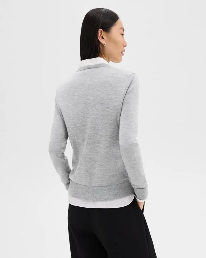 Sweaters Cardigans Women Theory Crewneck Sweater In Regal Wool Frosted Grey Heather