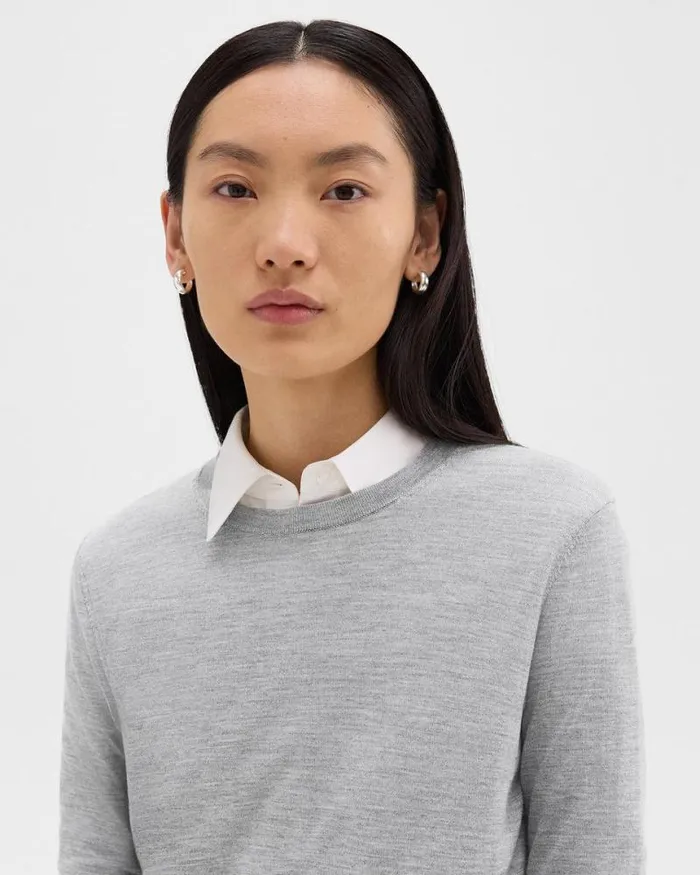 Sweaters Cardigans Women Theory Crewneck Sweater In Regal Wool Frosted Grey Heather