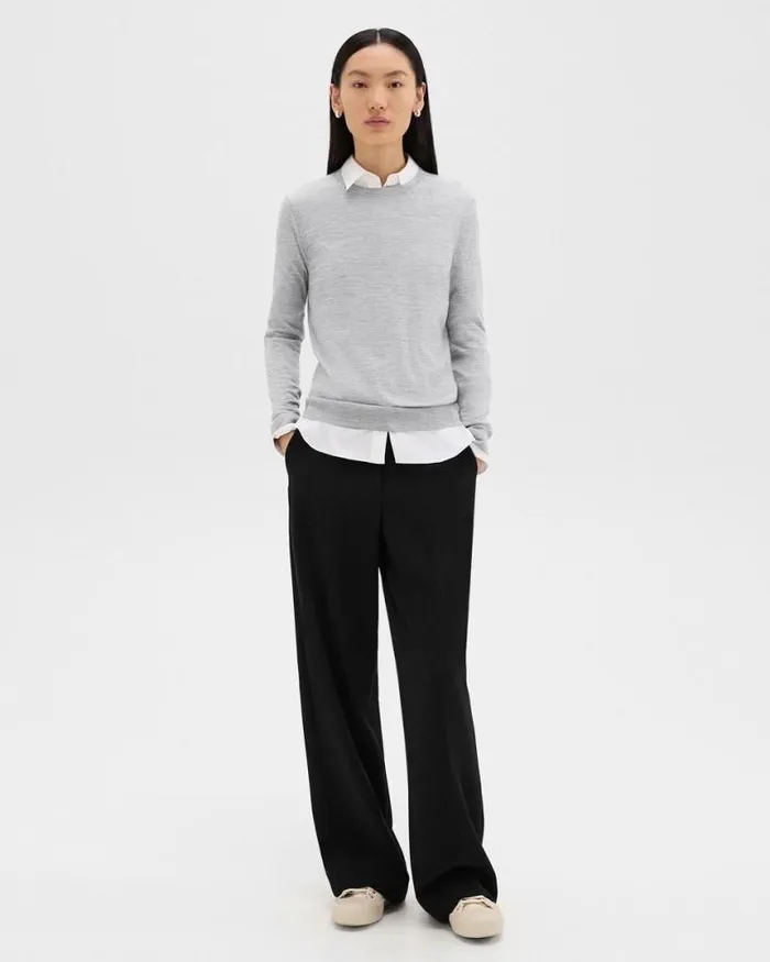 Sweaters Cardigans Women Theory Crewneck Sweater In Regal Wool Frosted Grey Heather