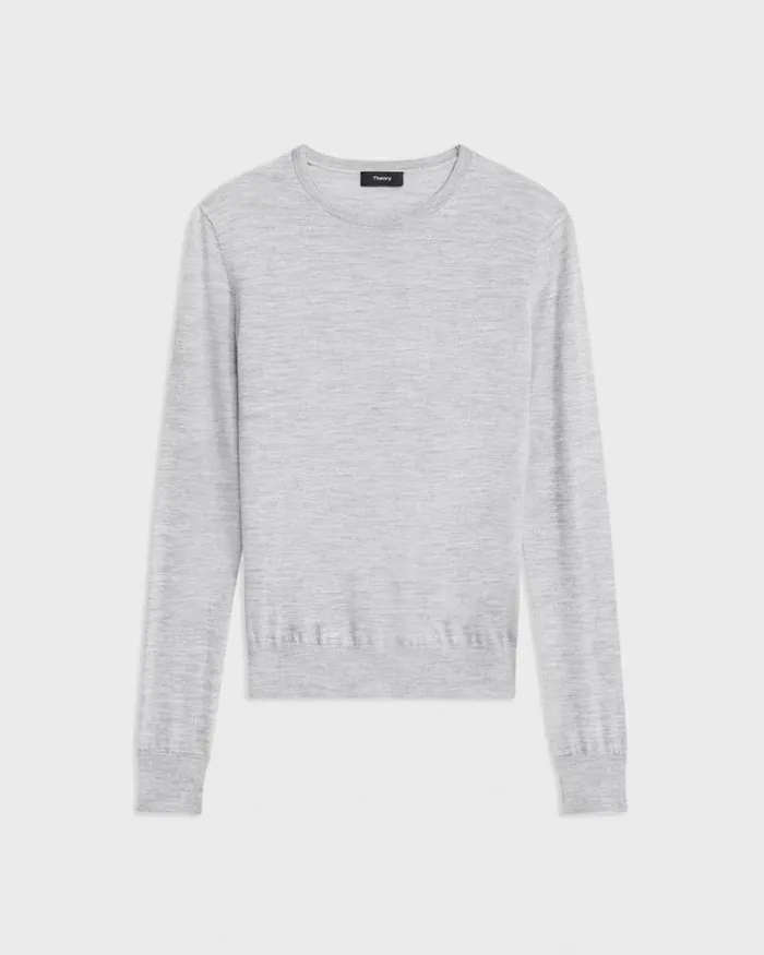 Sweaters Cardigans Women Theory Crewneck Sweater In Regal Wool Frosted Grey Heather