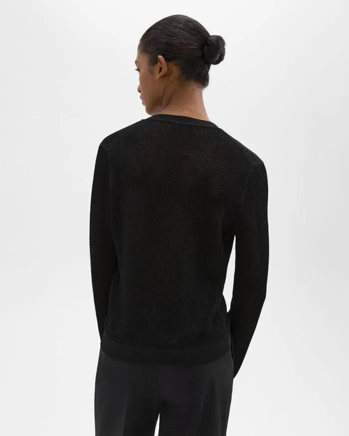 Sweaters Cardigans Women Theory Pointelle Cardigan In Crepe Knit Black Sweaters Cardigans Women Theory Pointelle Cardigan In Crepe Knit Black