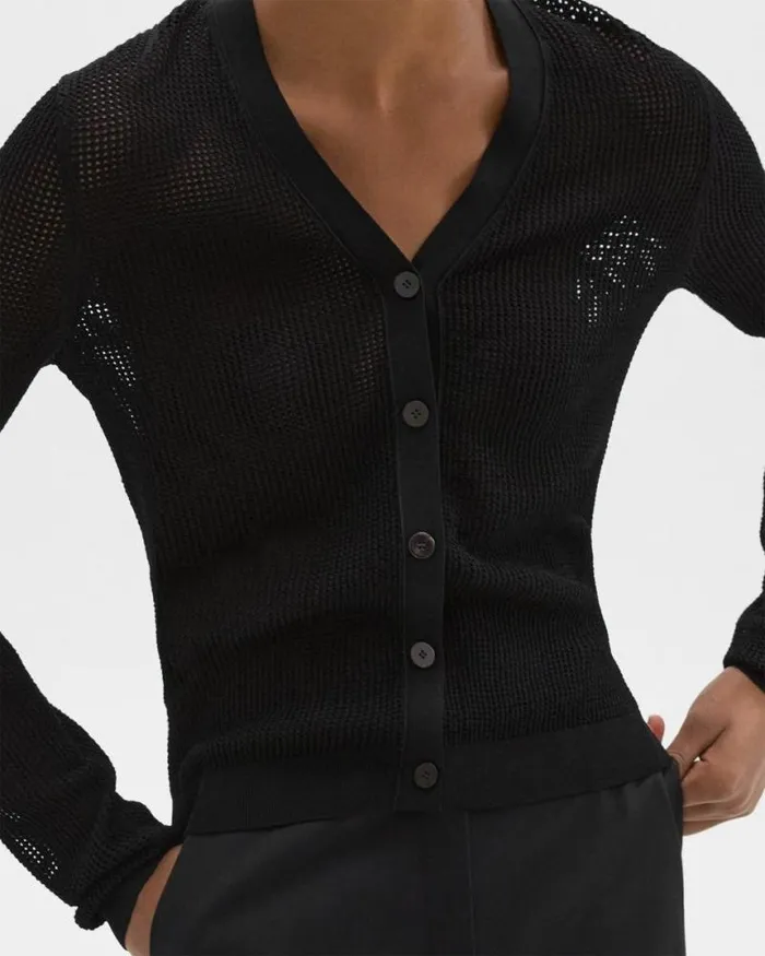 Sweaters Cardigans Women Theory Pointelle Cardigan In Crepe Knit Black Sweaters Cardigans Women Theory Pointelle Cardigan In Crepe Knit Black