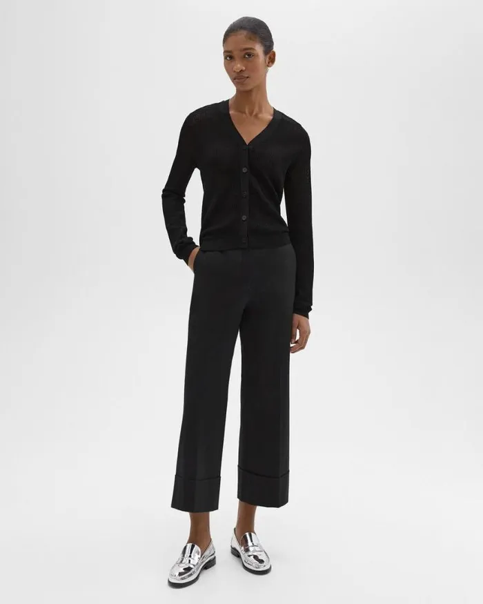 Sweaters Cardigans Women Theory Pointelle Cardigan In Crepe Knit Black Sweaters Cardigans Women Theory Pointelle Cardigan In Crepe Knit Black