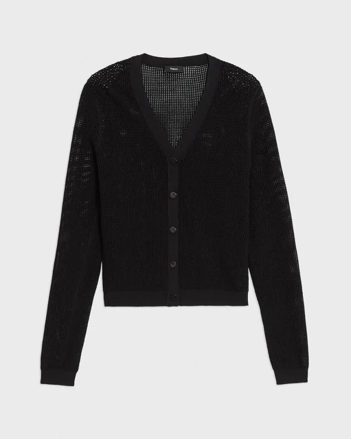 Sweaters Cardigans Women Theory Pointelle Cardigan In Crepe Knit Black Sweaters Cardigans Women Theory Pointelle Cardigan In Crepe Knit Black