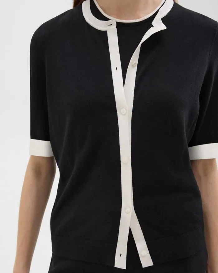 Sweaters Cardigans Women Theory ShortSleeve Cardigan In Regal Wool Blacknew Ivory