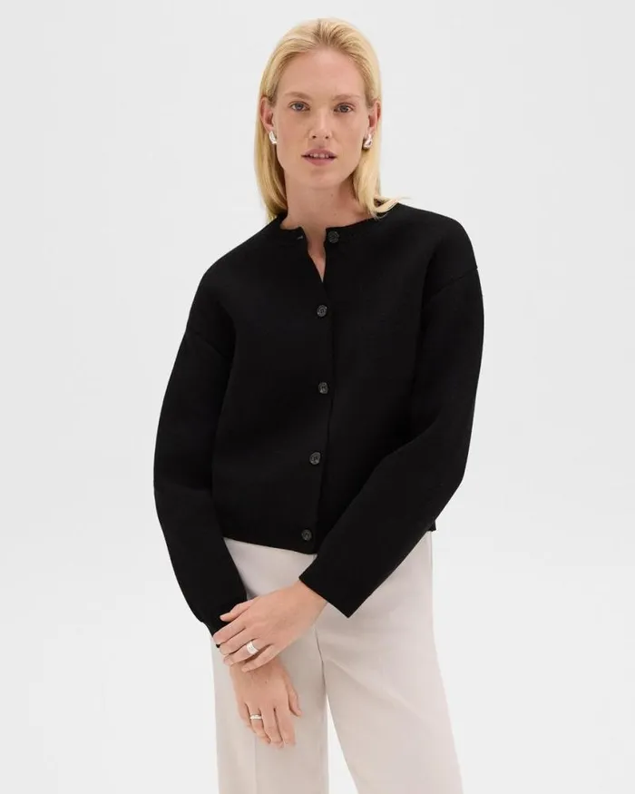 Sweaters Cardigans Women Theory Structured Cardigan In Cotton Boucl Black