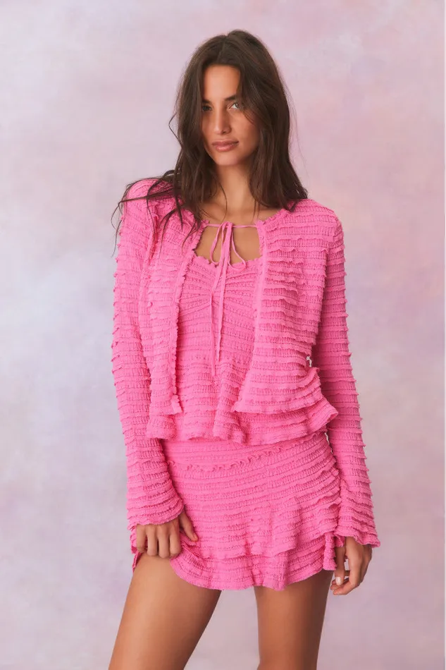 Sweaters Women LoveShackFancy Celosia Cotton Gauze Flared Cardigan Lovestruck Pink
