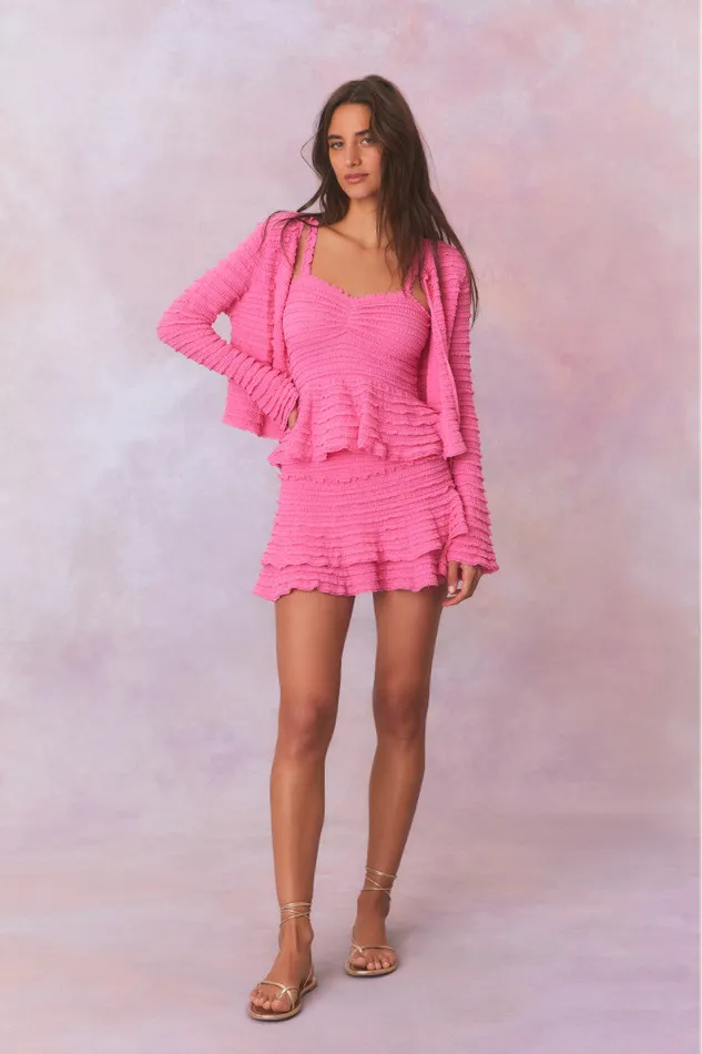 Sweaters Women LoveShackFancy Celosia Cotton Gauze Flared Cardigan Lovestruck Pink