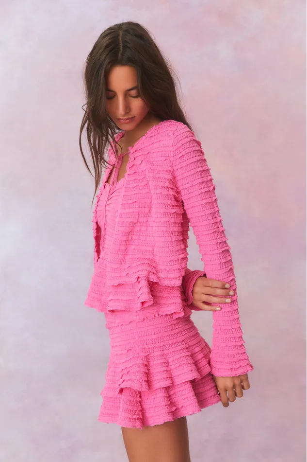 Sweaters Women LoveShackFancy Celosia Cotton Gauze Flared Cardigan Lovestruck Pink