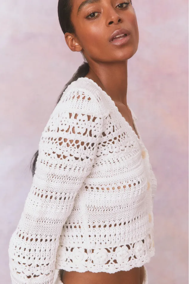Sweaters Women LoveShackFancy Middleton Cotton Crochet Cardigan Antique White
