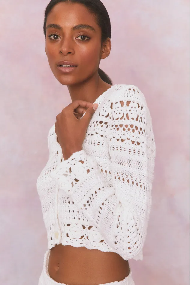 Sweaters Women LoveShackFancy Middleton Cotton Crochet Cardigan Antique White