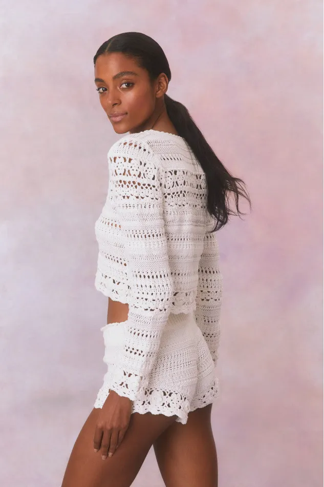 Sweaters Women LoveShackFancy Middleton Cotton Crochet Cardigan Antique White