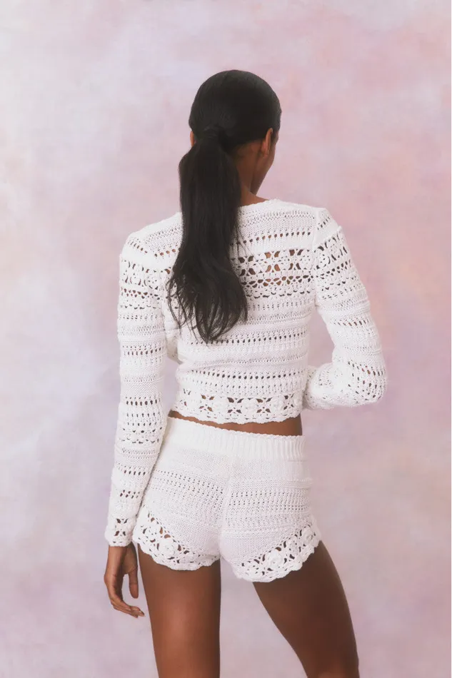 Sweaters Women LoveShackFancy Middleton Cotton Crochet Cardigan Antique White
