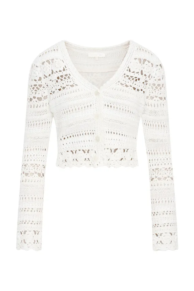 Sweaters Women LoveShackFancy Middleton Cotton Crochet Cardigan Antique White