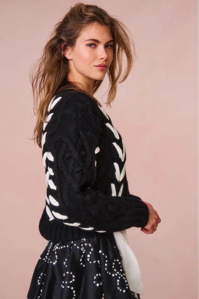 Sweaters Women LoveShackFancy Parson AlpacaBlend Ribbon Pullover Midnight Noel