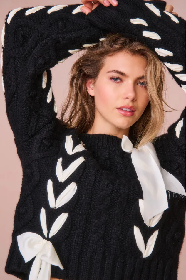 Sweaters Women LoveShackFancy Parson AlpacaBlend Ribbon Pullover Midnight Noel