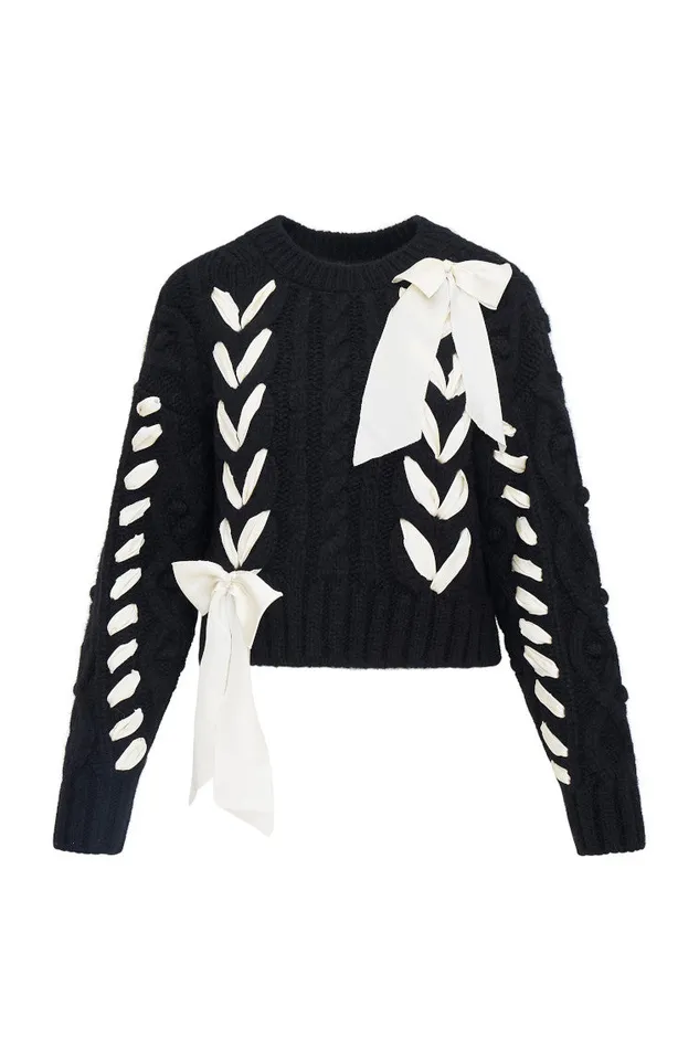 Sweaters Women LoveShackFancy Parson AlpacaBlend Ribbon Pullover Midnight Noel
