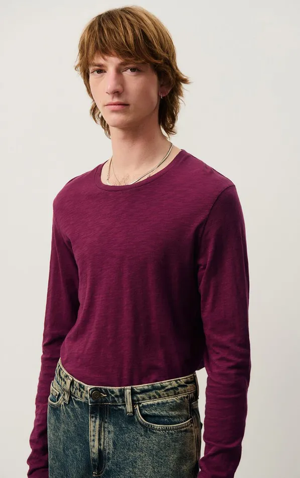 TShirt Bysapick Burgundy Men American Vintage Long Sleeve TShirts