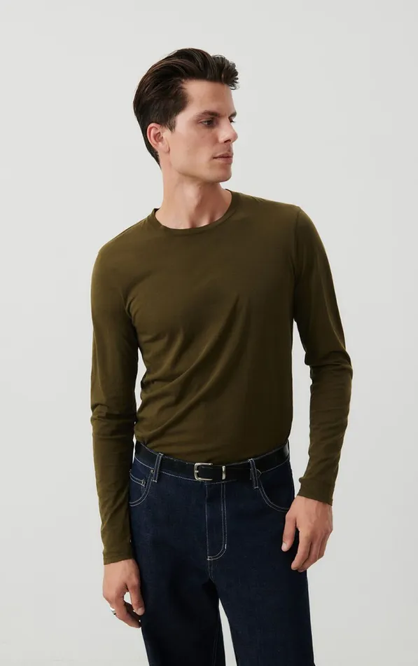 TShirt Decatur Khaki Men American Vintage Long Sleeve TShirts