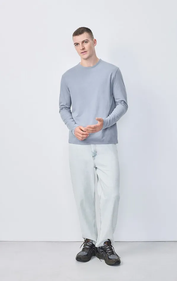 TShirt Devon Vintage Blue Grey Men American Vintage Long Sleeve TShirts