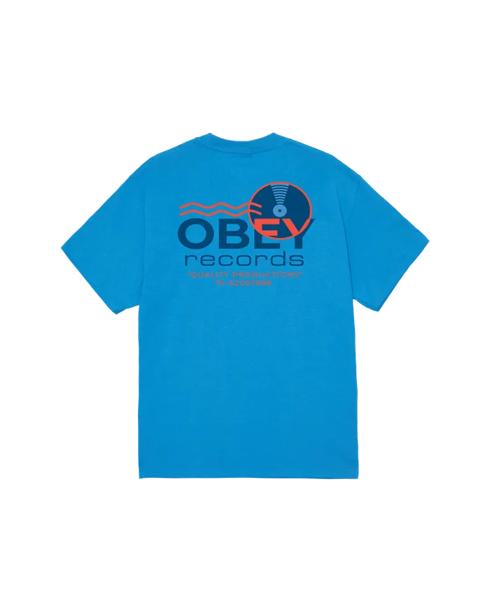 TSHIRTS OBEY Clothing Men OBEY RECORDS SOUND WAVES CLASSIC TSHIRT Azure Blue