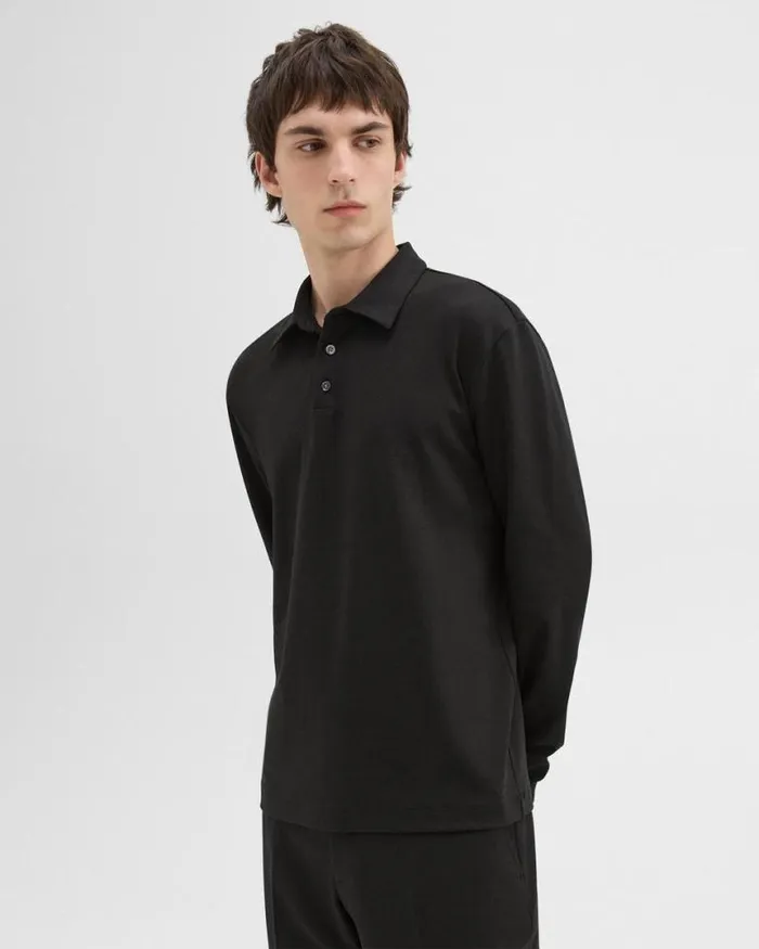 TShirts Polos Men Theory LongSleeve Polo Shirt In Cotton Jersey Black TShirts Polos Men Theory LongSleeve Polo Shirt In Cotton Jersey Black
