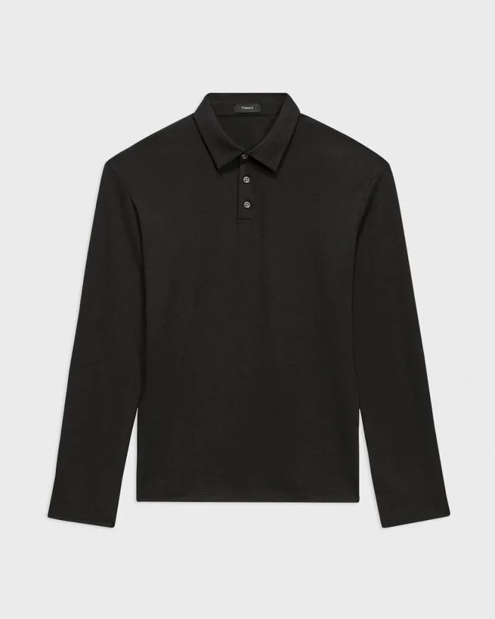 TShirts Polos Men Theory LongSleeve Polo Shirt In Cotton Jersey Black TShirts Polos Men Theory LongSleeve Polo Shirt In Cotton Jersey Black