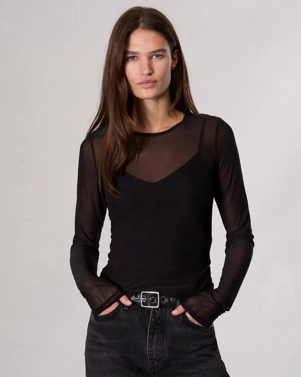 TShirts Women Rag and Bone Luca Mesh Layered TShirt Black