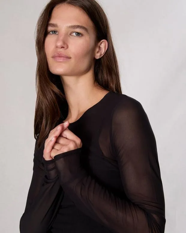 TShirts Women Rag and Bone Luca Mesh Layered TShirt Black