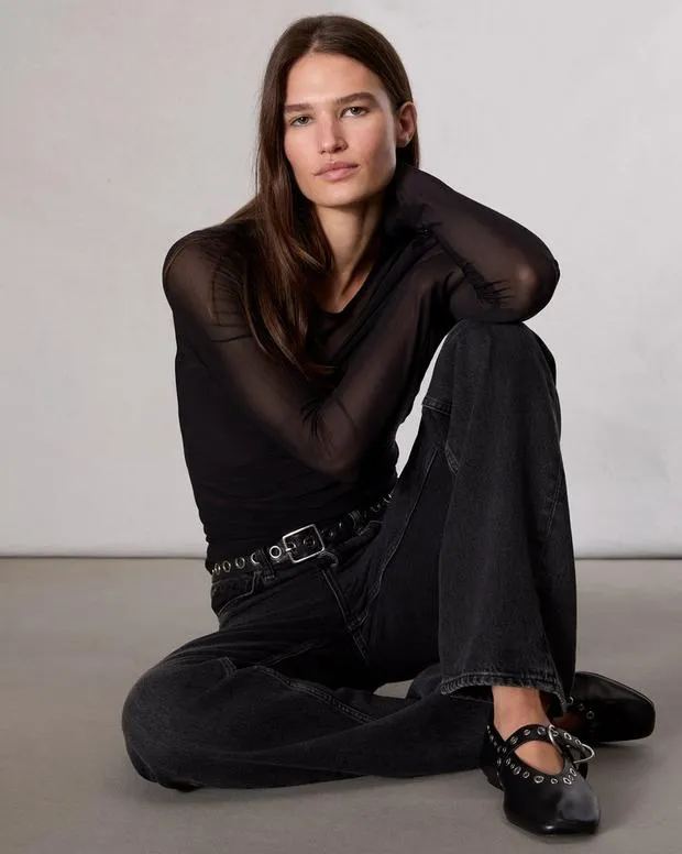 TShirts Women Rag and Bone Luca Mesh Layered TShirt Black