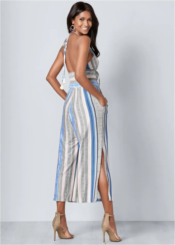 TASSEL HALTER JUMPSUIT Light Blue Multi Women VENUS Casual Jumpsuits and Rompers