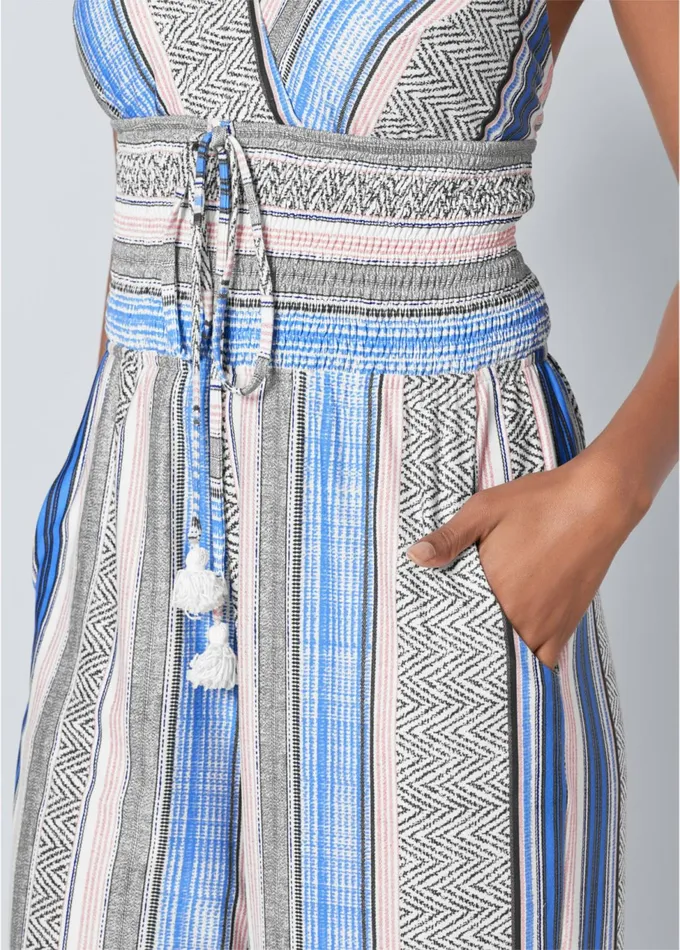 TASSEL HALTER JUMPSUIT Light Blue Multi Women VENUS Casual Jumpsuits and Rompers