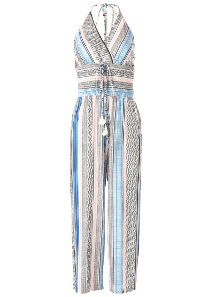 TASSEL HALTER JUMPSUIT Light Blue Multi Women VENUS Casual Jumpsuits and Rompers