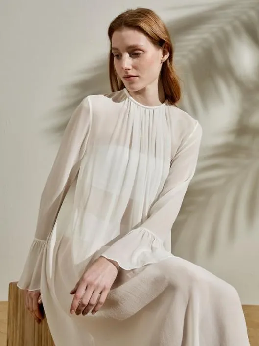 The Crewneck Silk Dress 100 Mulberry Silk Relaxed Fit Long Sleeve Dress Women Jumpsuits Lilysilk Dresses