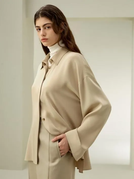 The Elegant Relaxed Drape Oversized Silk Shirt Women Blouses Lilysilk Shirts