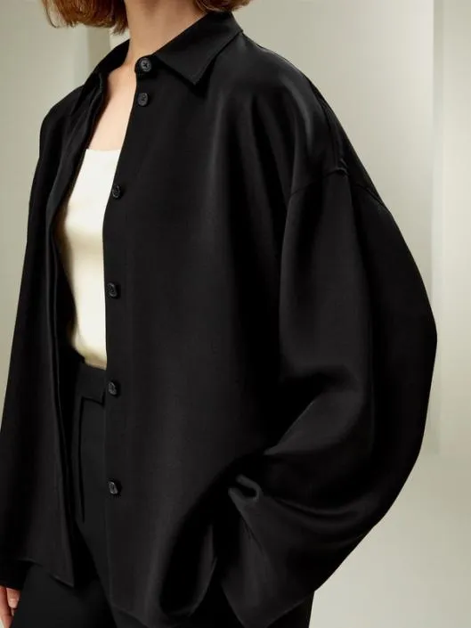 The Elegant Relaxed Drape Oversized Silk Shirt Women Blouses Lilysilk Shirts