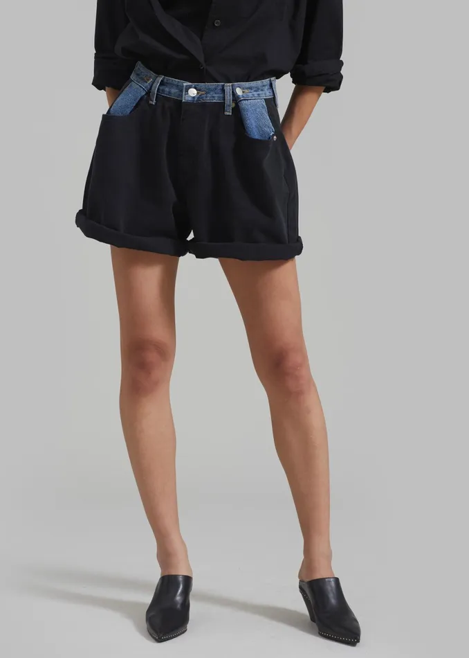The Frankie Shop Bottoms Hayla Contrast Denim Shorts 8211 BlackBlue 8211 Women