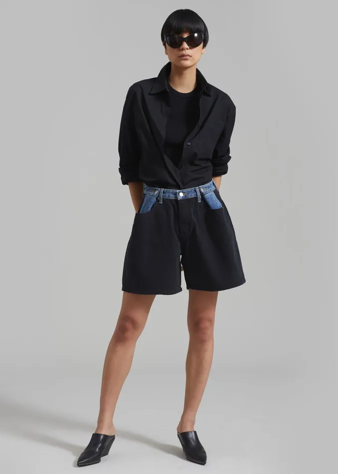 The Frankie Shop Bottoms Hayla Contrast Denim Shorts 8211 BlackBlue 8211 Women