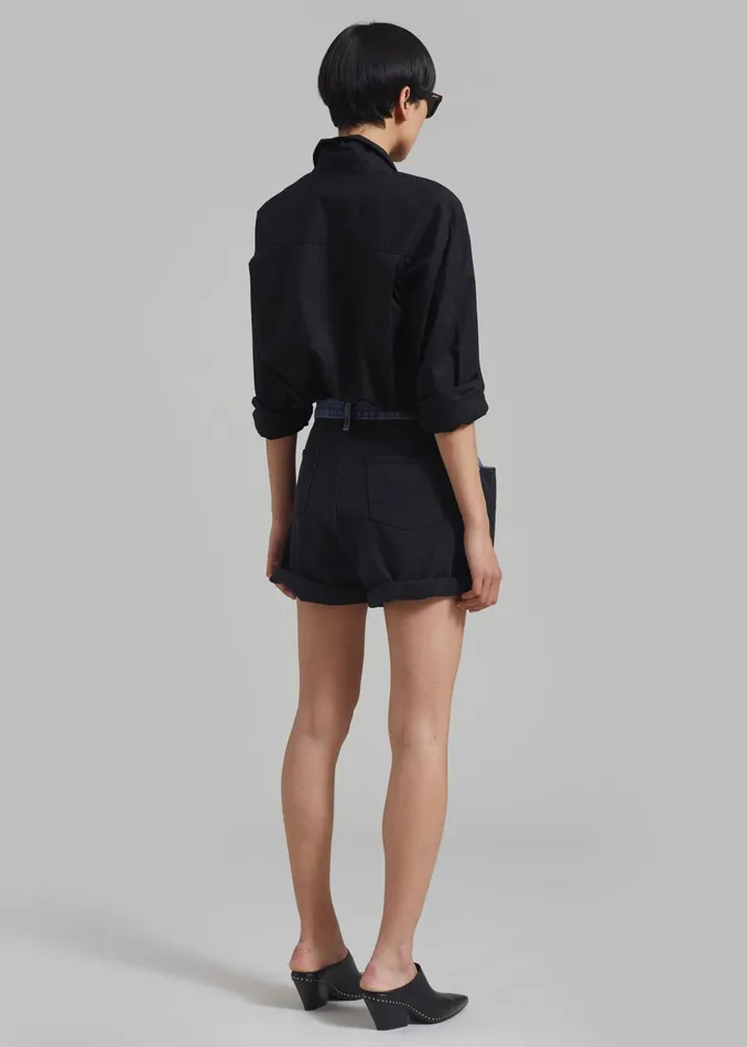 The Frankie Shop Bottoms Hayla Contrast Denim Shorts 8211 BlackBlue 8211 Women
