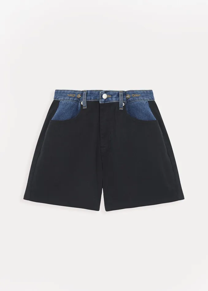 The Frankie Shop Bottoms Hayla Contrast Denim Shorts 8211 BlackBlue 8211 Women